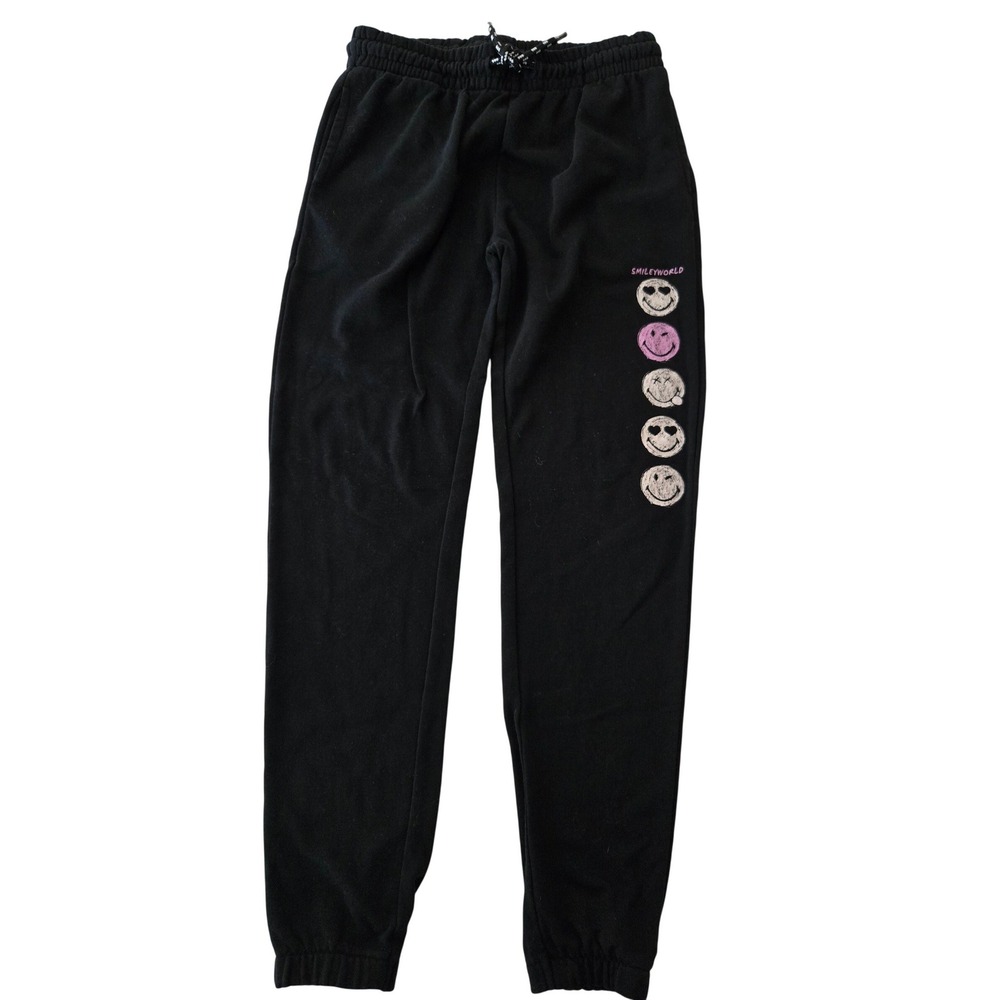 Smiley World‎ Kids Sweatpants Black Size L 14/16 Joggers Pants Happy Face